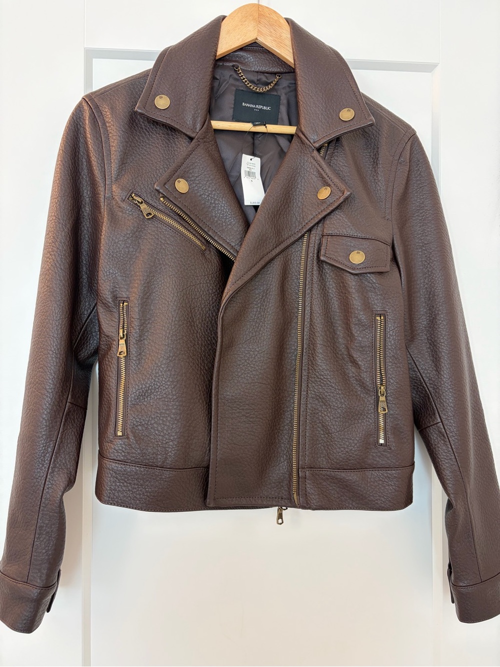 Banana Republic Dark Brown Leather Moto Jacket with Gold Hardware